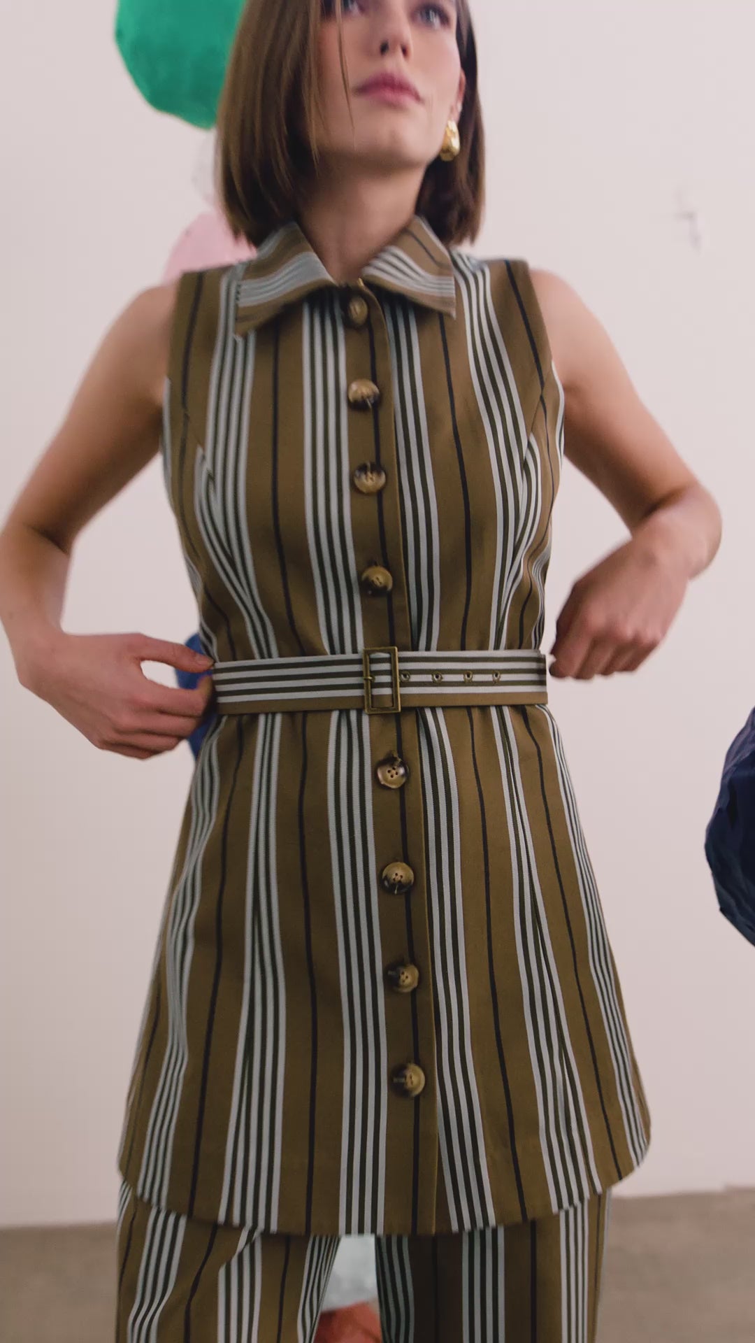 The Juno Pant in Hillcrest Stripe paired with matching Wesley Tunic.