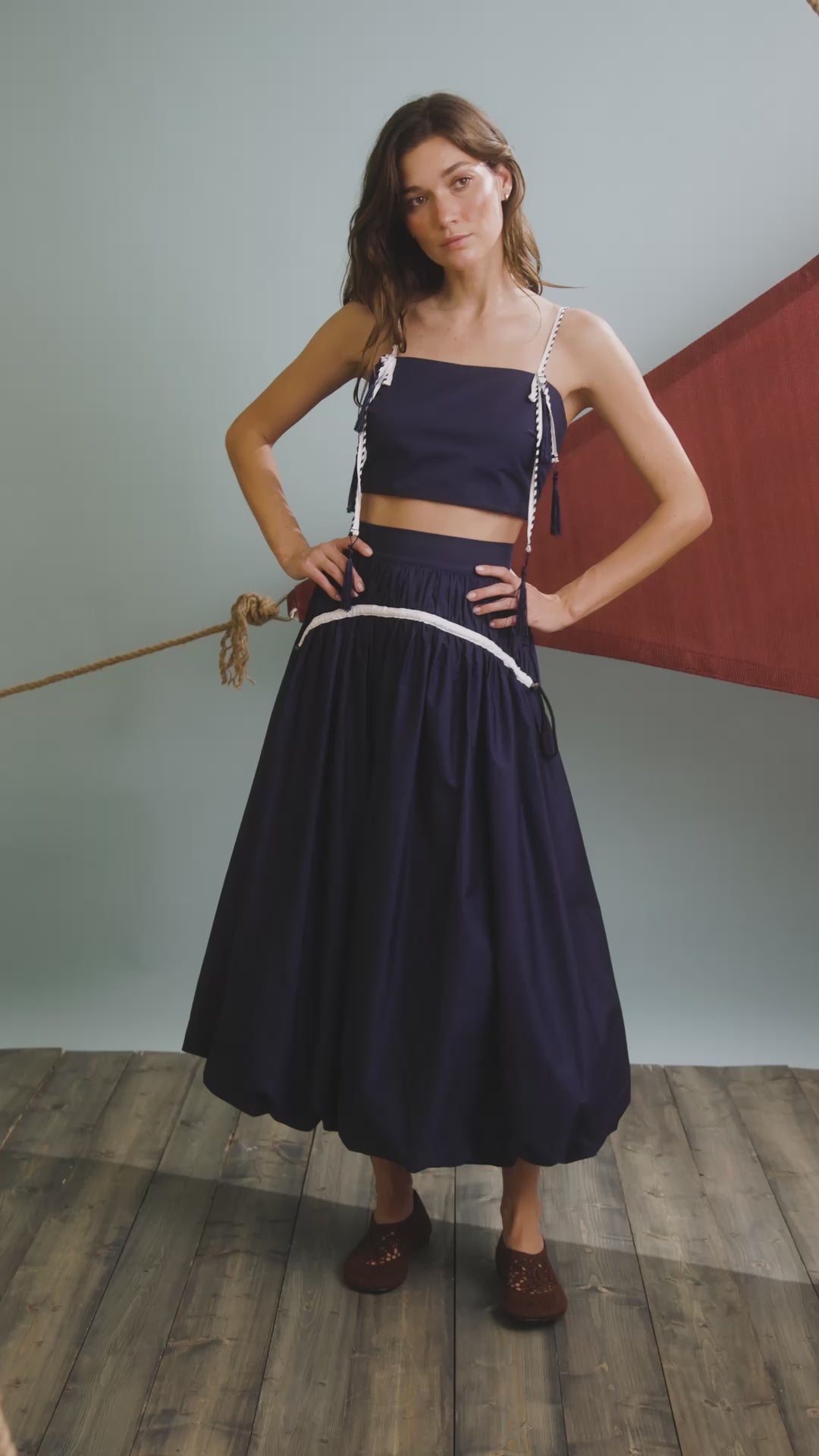 The Allegra Skirt in Navy paired with Kiki Top in Navy.
