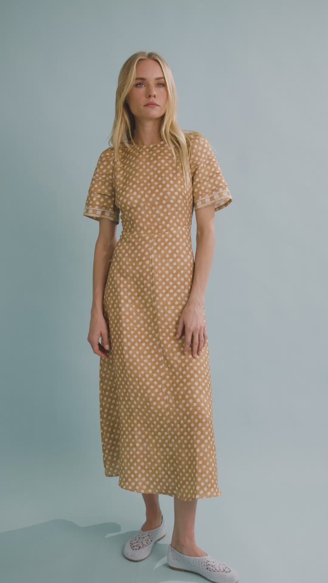 The Casey Dress in Coconut Sand Dot.