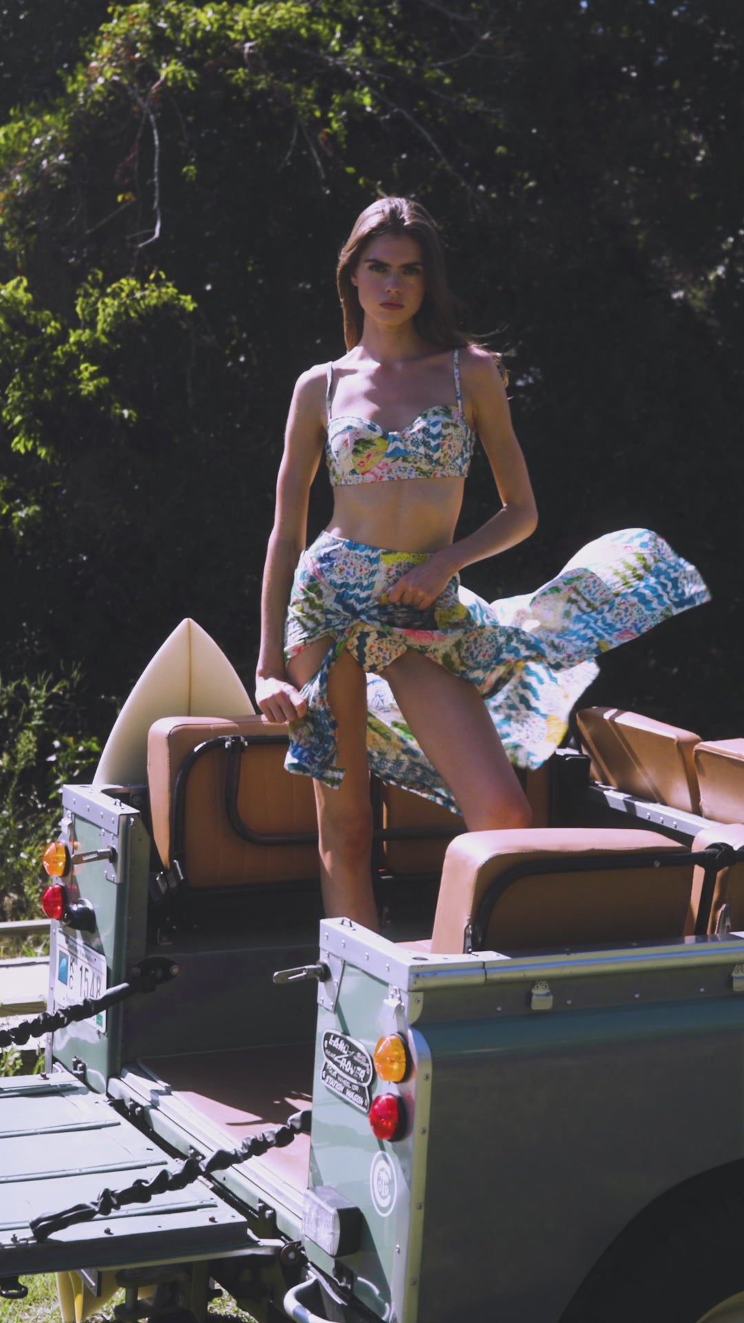 The Bikini Top in Morning Glory paired with matching Bikini Bottoms and sarong 