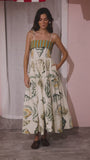 The Dolly Dress in Somers Shell Cream with full shirred skirt.