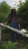 The Finley Blouse in Glen Paisley paired with Mallory Jeans in Blue Ridge Denim. 