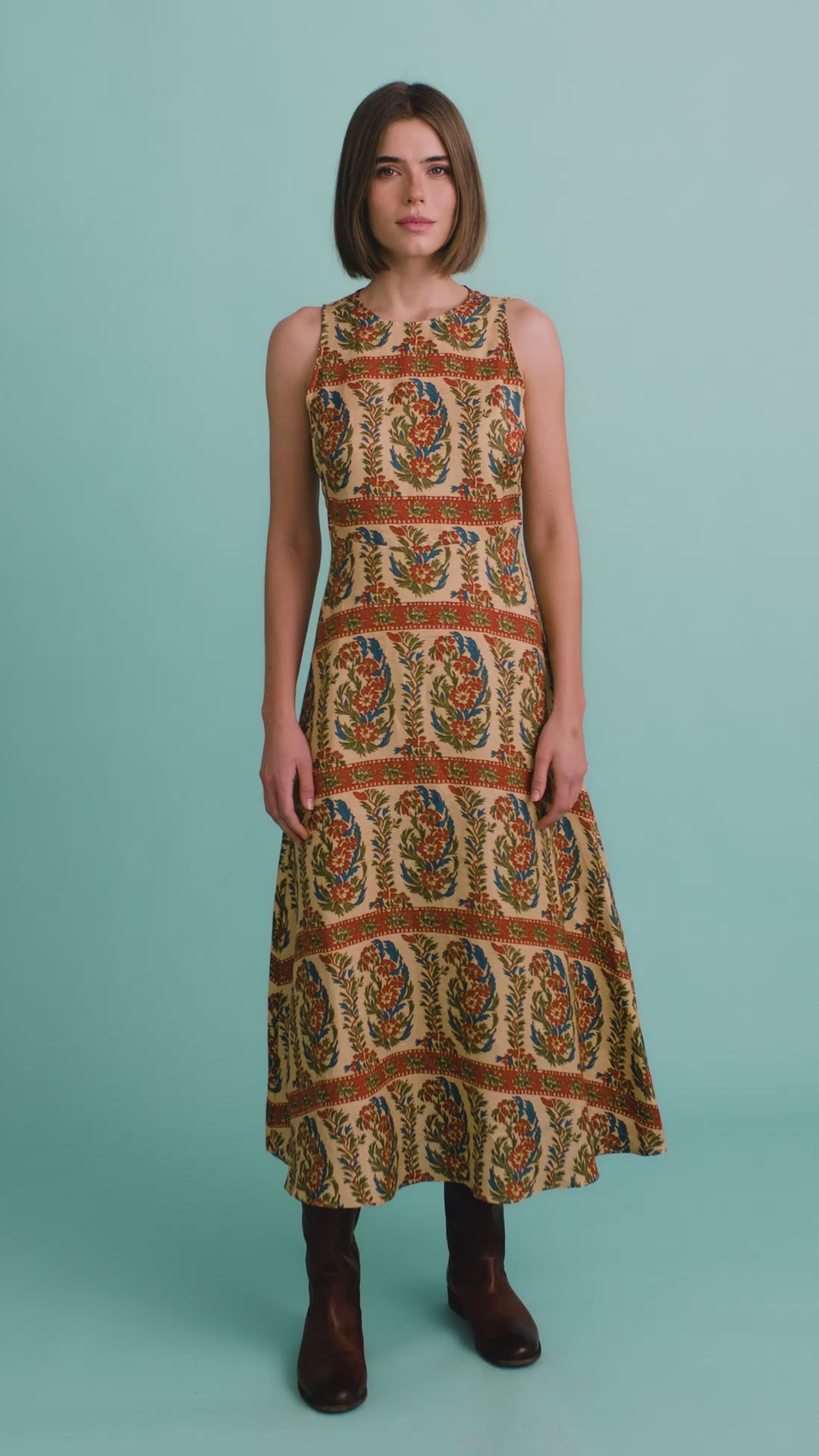 The Faith Dress in Amber Glen Cream.