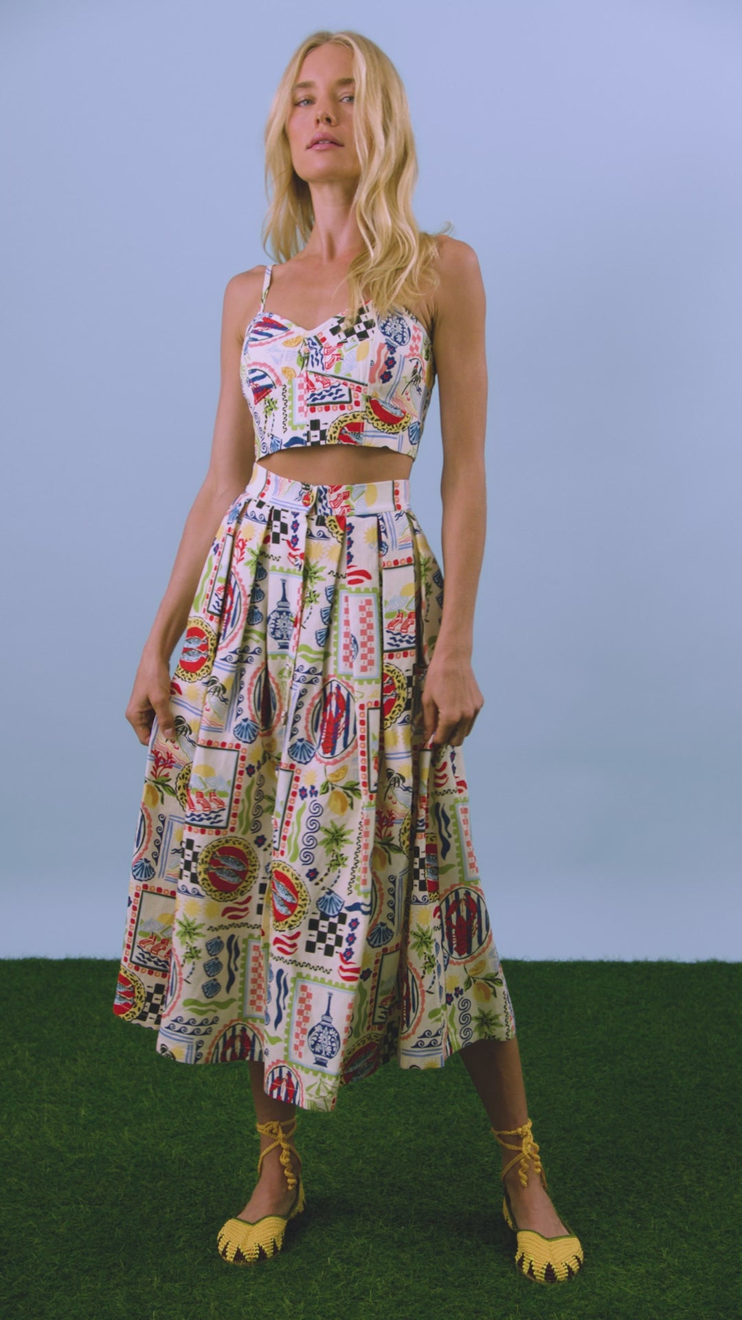  The Brookie Top in Coastal Conversation paired with matching Eva Skirt