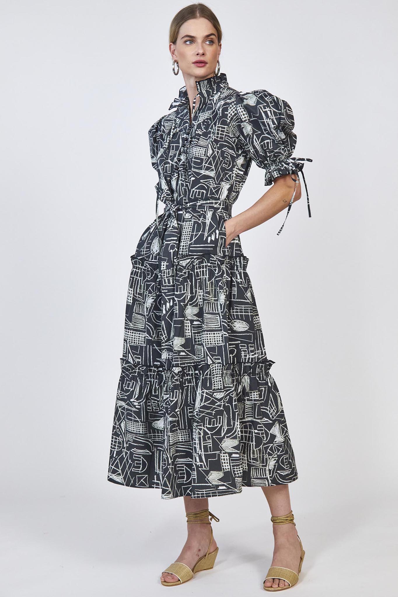 超目玉 Split Ruffled Check Organza Dress | ochge.org